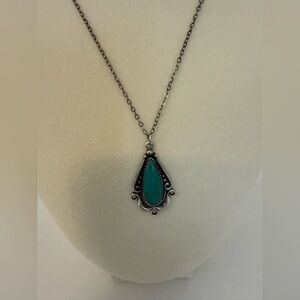 Vintage Bell Sterling Turquoise Pendant Necklace 18” Chain Southwestern